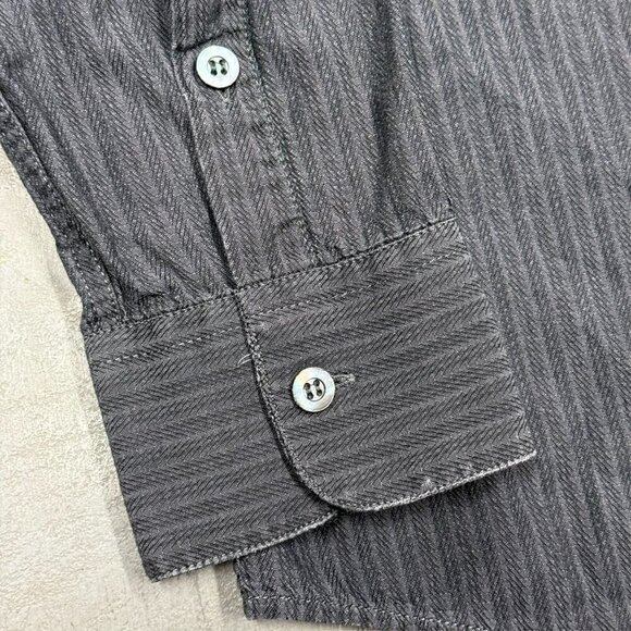 Zanella Dress Shirt Made in Italy Herringbone Black Cotton Large - Picture 4 of 9